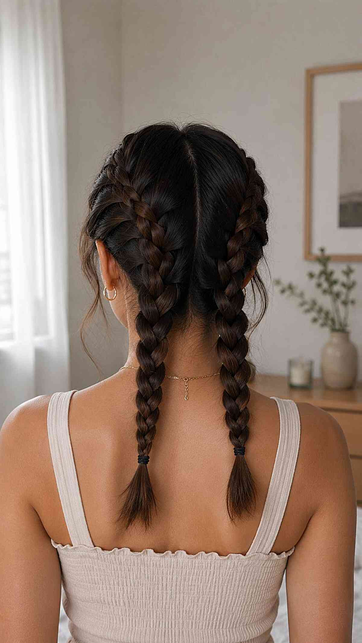 Long Dark Brown Two Neat Dutch Braids Long Dark Brown Two Neat Dutch Braids — Second Day Hairstyles 2027