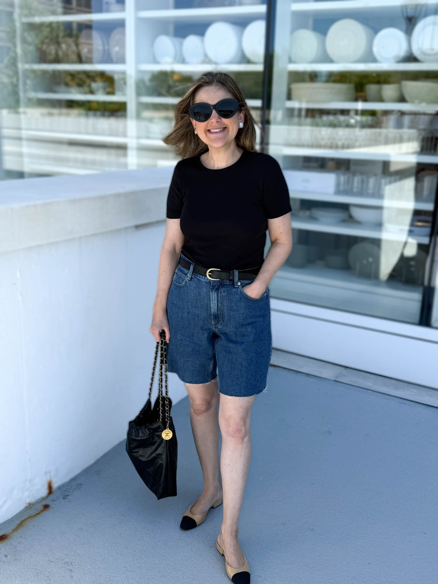 Longline Denim Shorts with a Fitted Knit Top Longline Denim Shorts with a Fitted Knit Top — Jean Shorts Outfits 2027