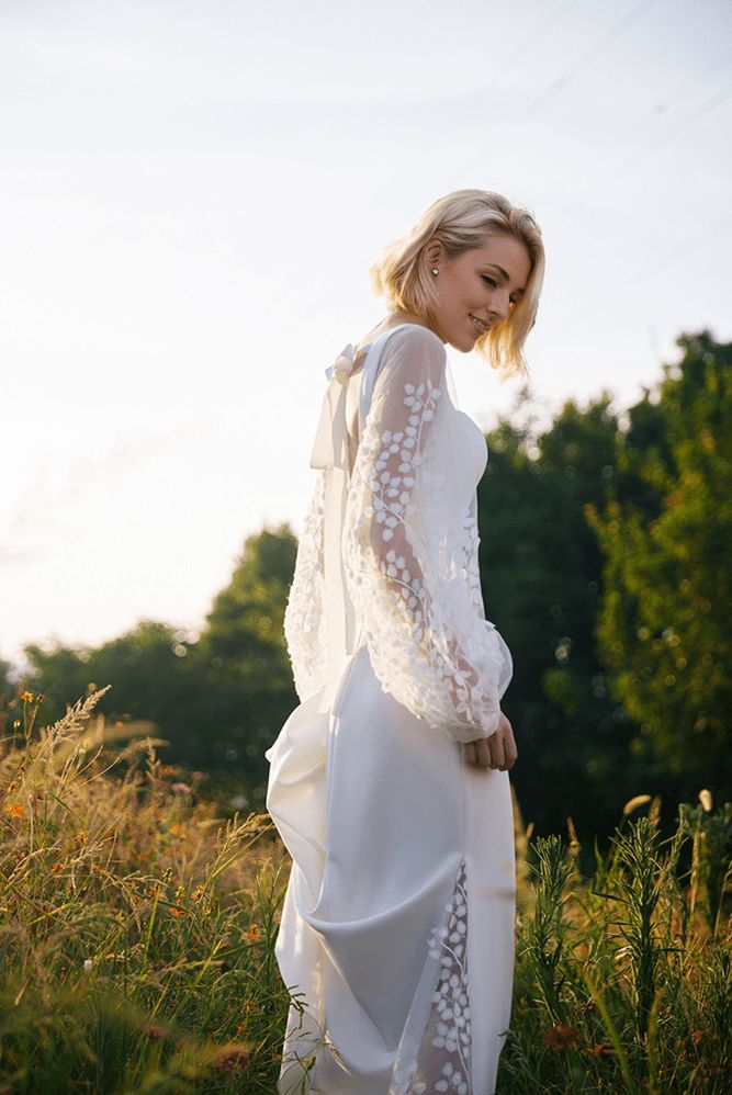 Ivory A-Line Wedding Dress with Square Neckline and Embroidered Sheer Sleeves Ivory A-Line Wedding Dress with Square Neckline and Embroidered Sheer Sleeves — Square Neck Wedding Dresses 2027