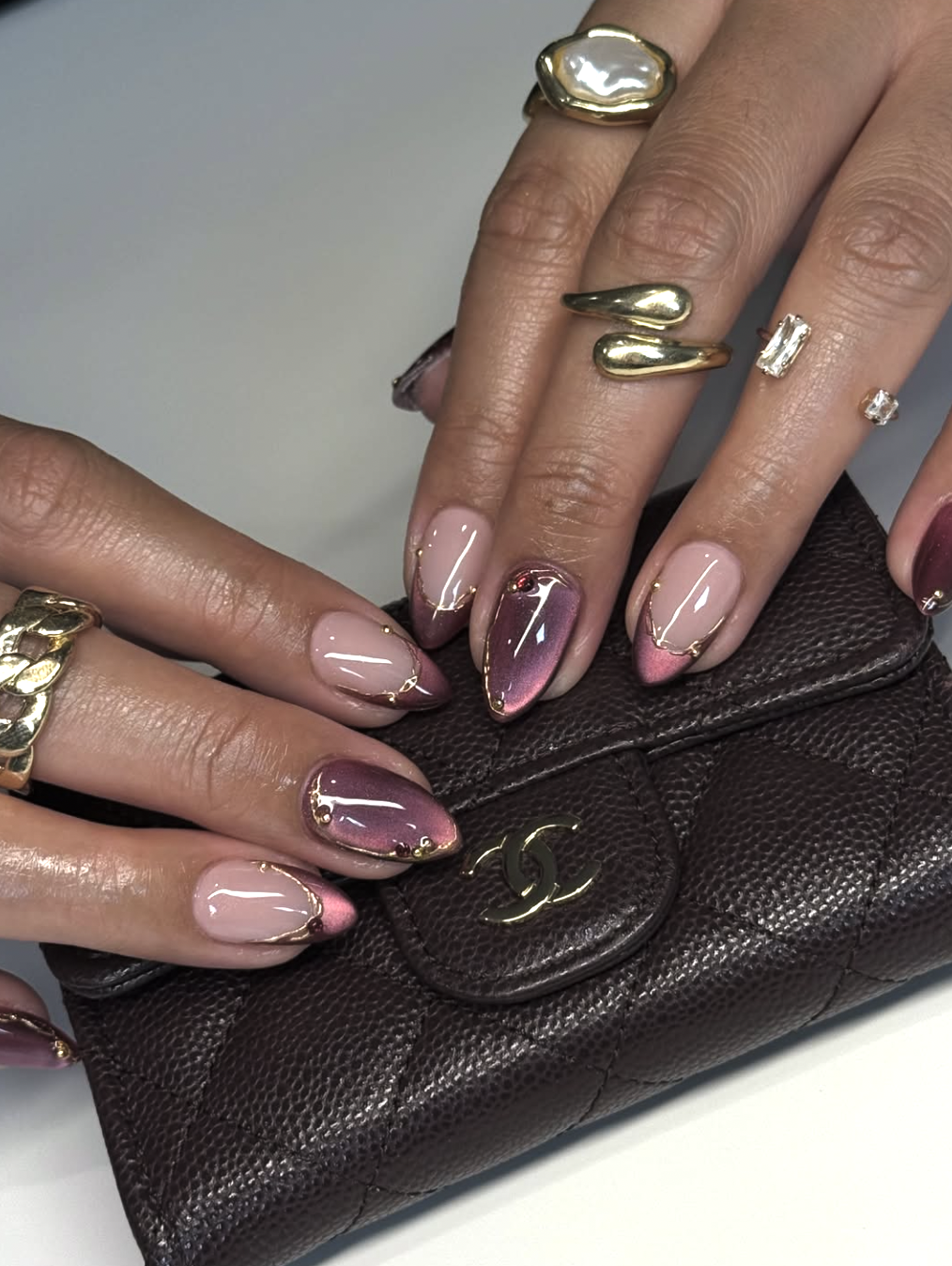 Plum Cat-Eye with Gold Foil Nails — Nail Colors 2027