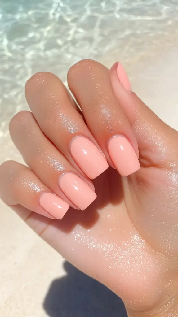 Soft Peach Glossy Medium Square Nails Soft Peach Glossy Medium Square Nails — Beach Nails 2027