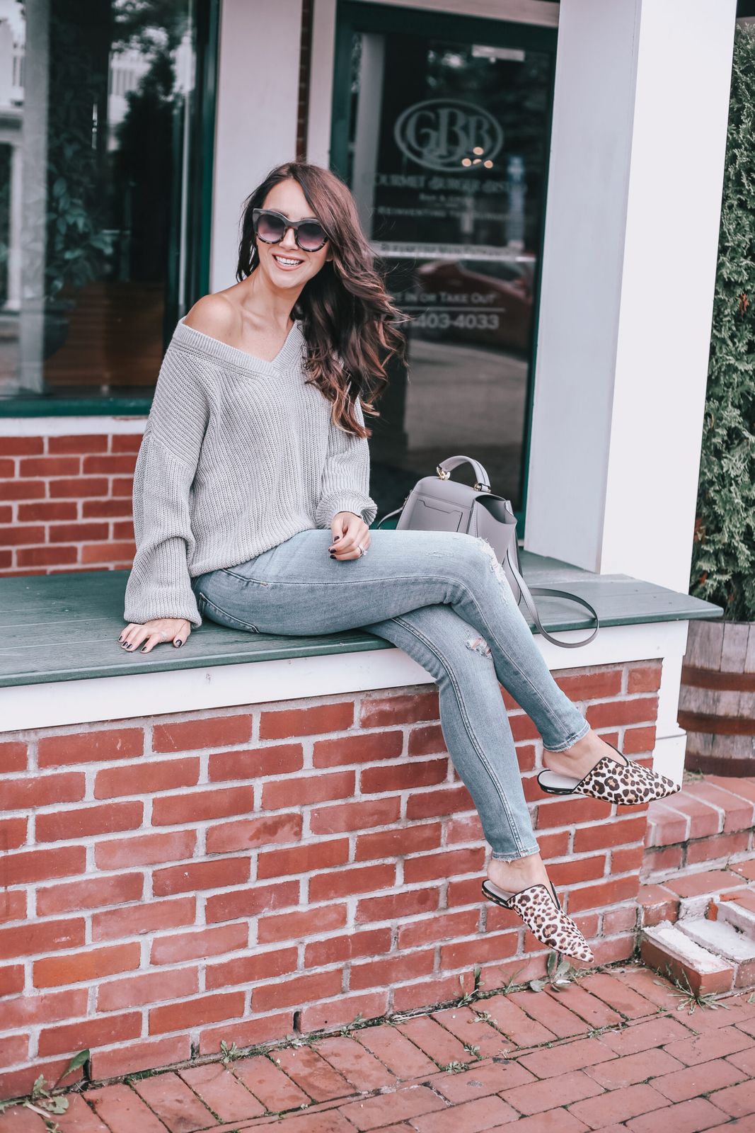 Oversized Knit Sweater with Distressed Skinny Jeans and Mules — Casual Outfits 2027 for Skinny Girls