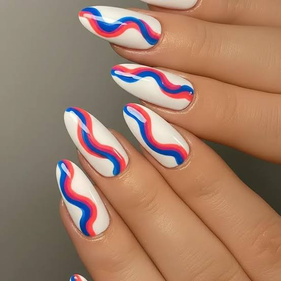 Red and Pink Swirl Almonds Red and Pink Swirl Almonds — Swirl Nails 2027