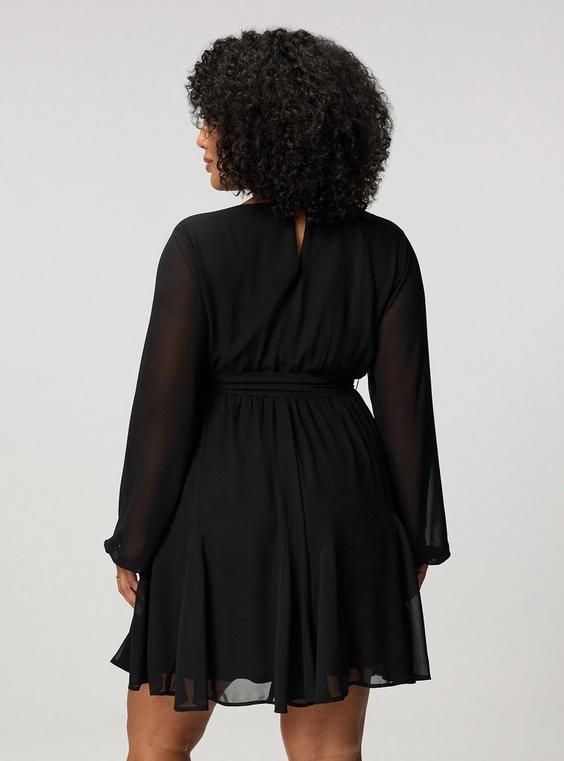 Wedding Guest Black Chiffon Mini Dress with Sheer Sleeves and Belt Wedding Guest Black Chiffon Mini Dress with Sheer Sleeves and Belt — Plus Size Wedding Guest Outfits 2027