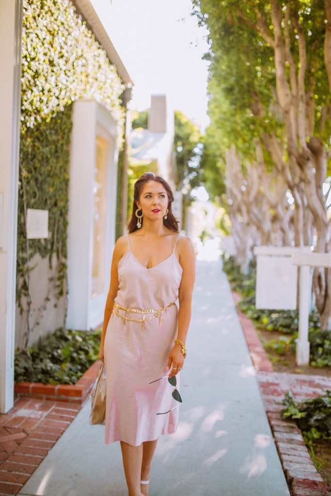 Pale Pink Silk Slip Dress with Gold Chain Belt for Daytime Events — Silk Dresses 2027