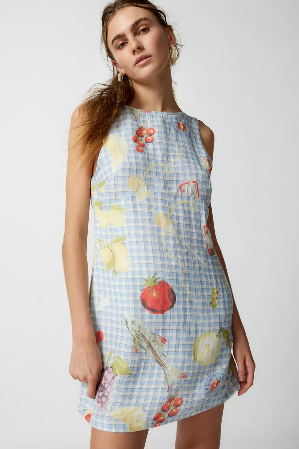 Gingham Shift Dress with Fruit and Vegetable Print — Tomato Girl Outfits 2027