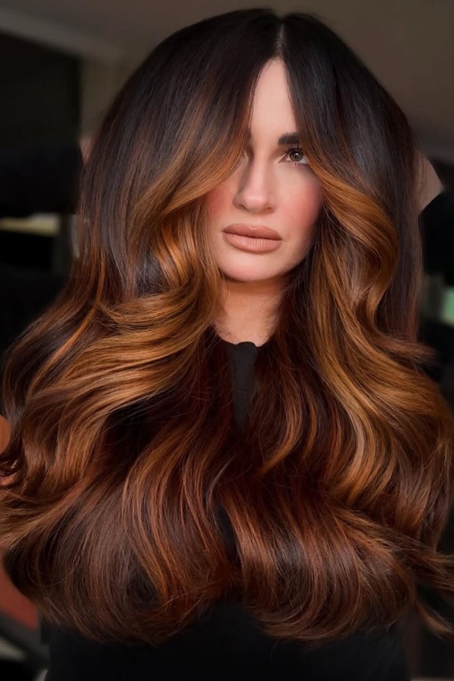 Dark Chocolate Copper Balayage Lob Dark Chocolate Copper Balayage Lob — Copper Hair 2027