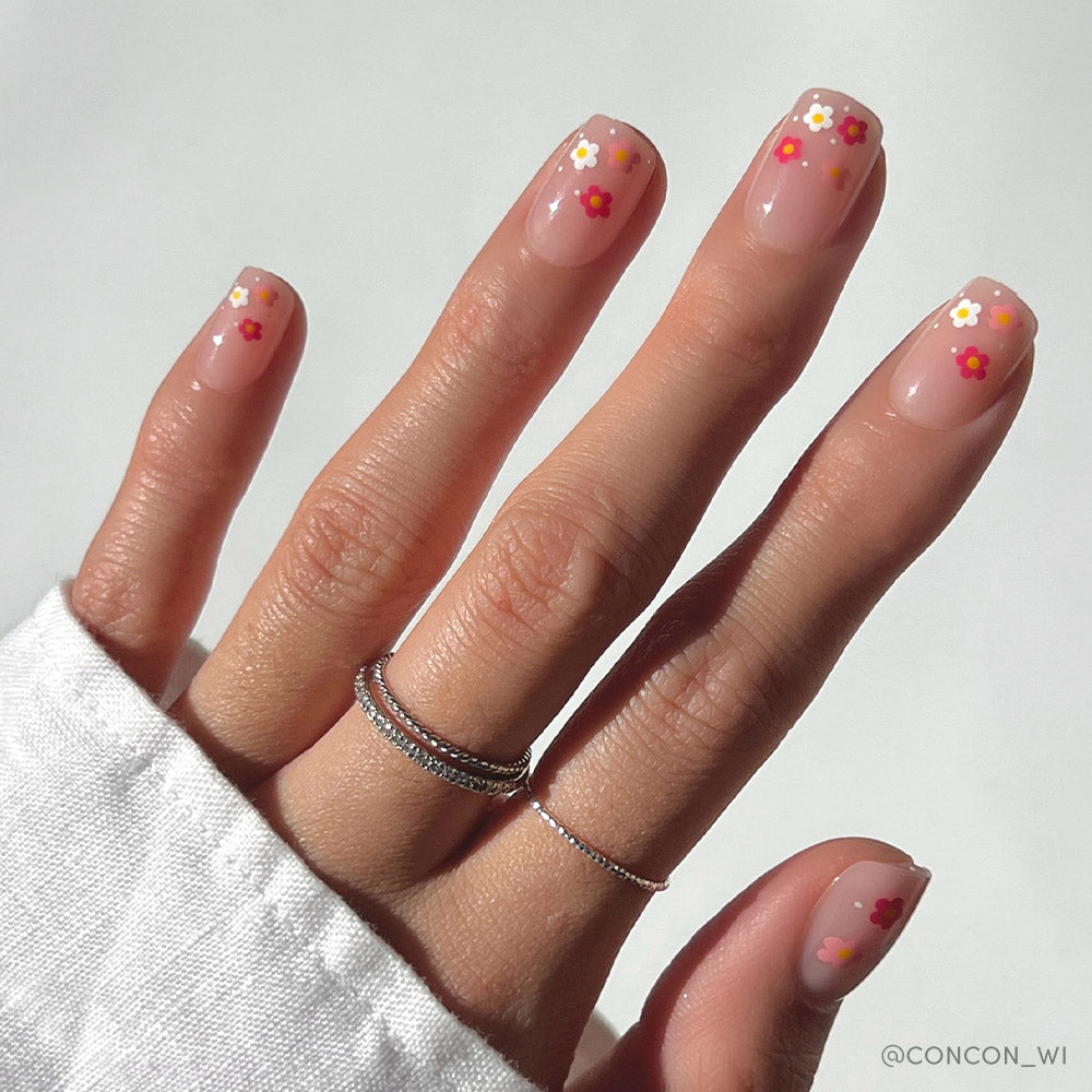 Sheer Pink Floral and Butterfly Almonds Sheer Pink Floral and Butterfly Almonds — Wildflower Flower Nails 2027