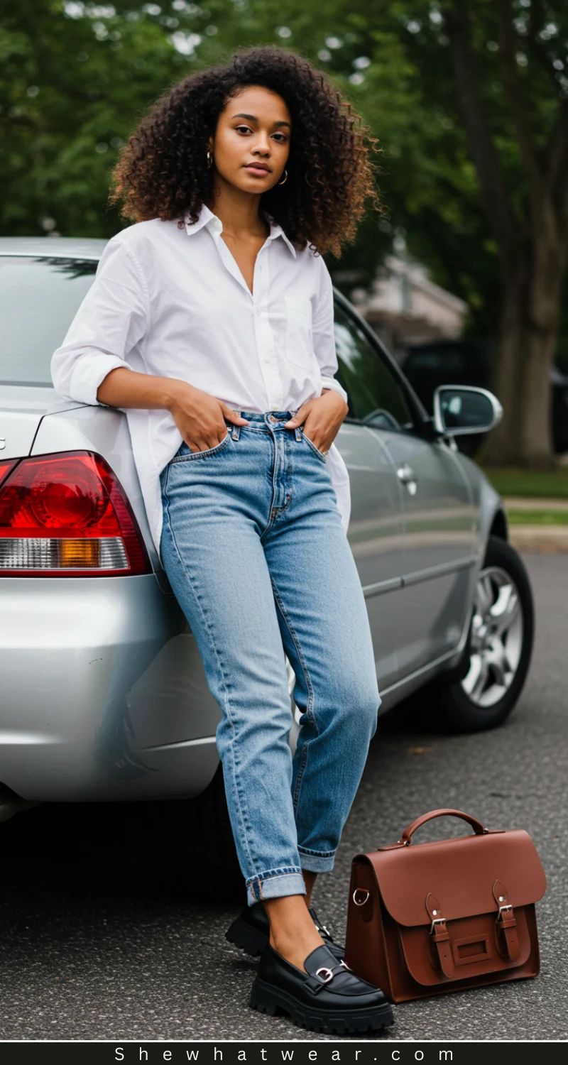 Relaxed Ensemble with a Satchel Bag — Mom Jeans 2027
