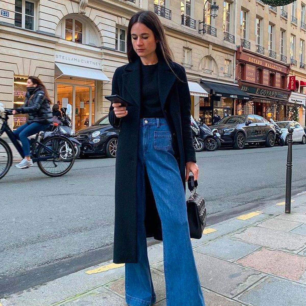 Monochromatic Black Ensemble with Wide-Leg Jeans Monochromatic Black Ensemble with Wide-Leg Jeans — Bootcut Jeans Outfits 2027 with Heels