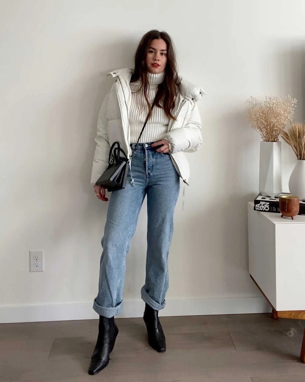Classic White Puffer and Turtleneck Combo — Winter Puffer Jacket Outfits 2027