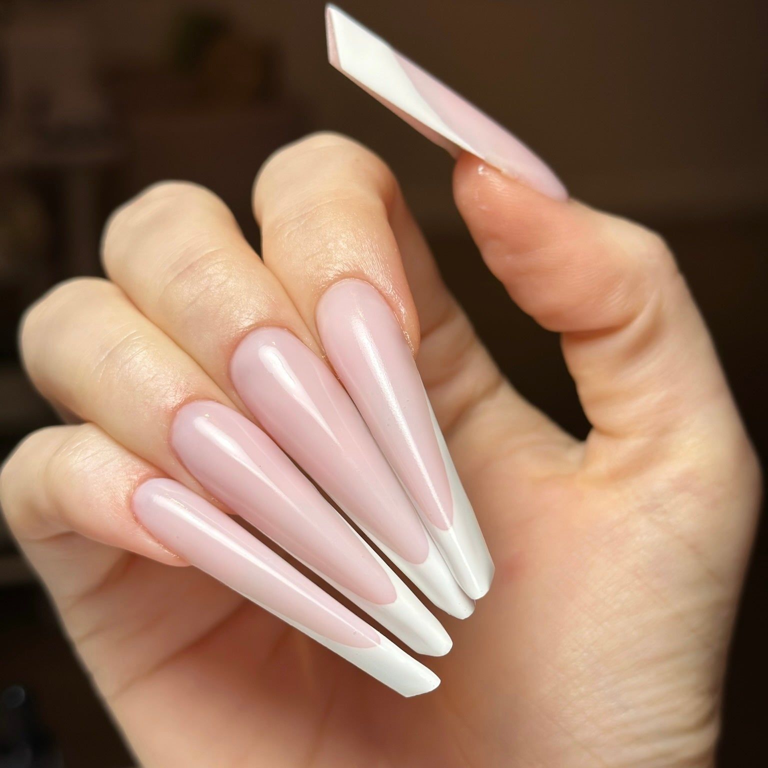 Milky Pink Sharp French Stiletto Milky Pink Sharp French Stiletto — Polygel Nails 2027