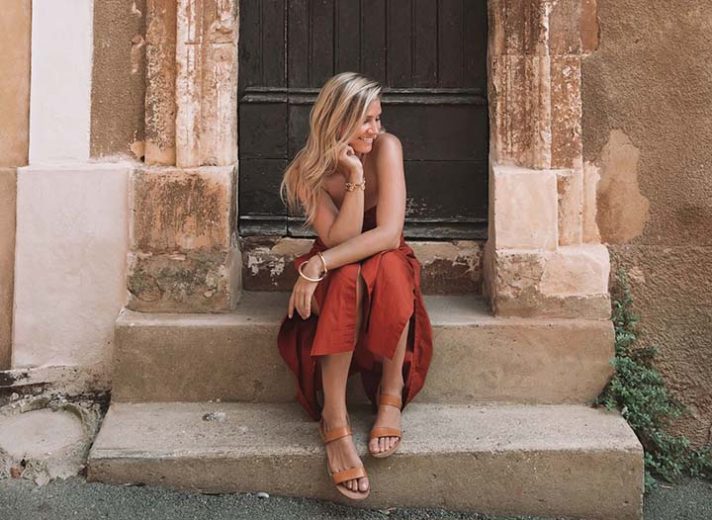 Rust Linen Midi Dress with Minimalist Flat Sandals Rust Linen Midi Dress with Minimalist Flat Sandals — Travel Outfits Europe 2027