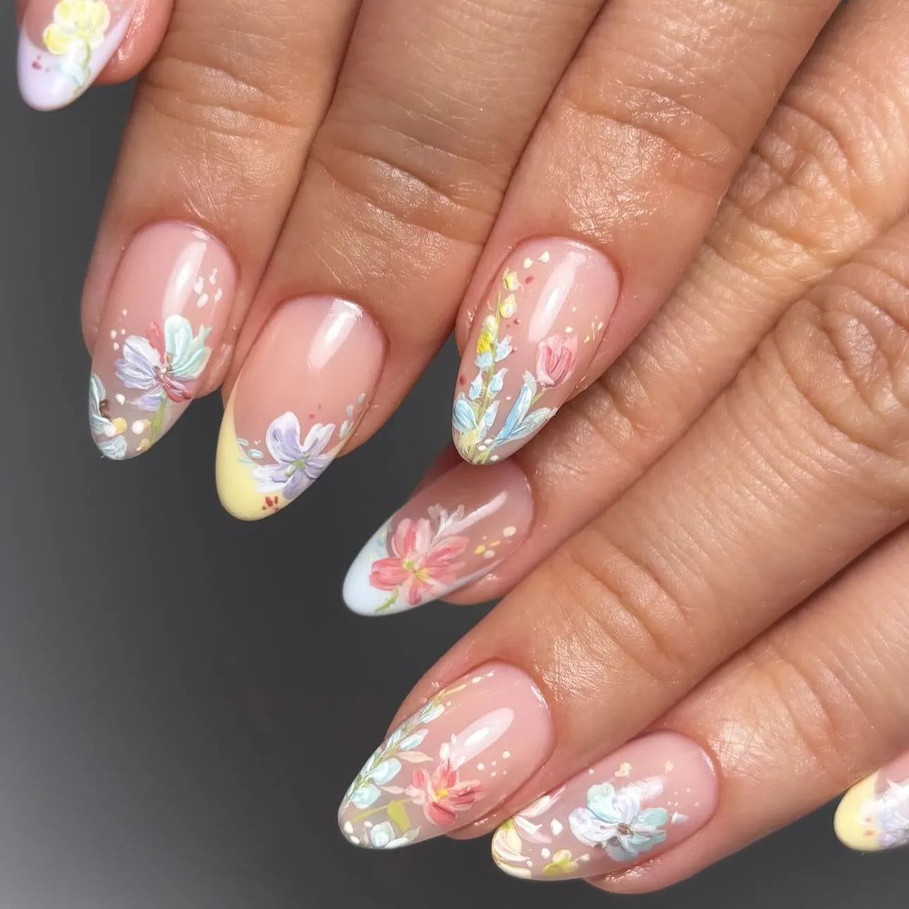 Hand-Painted Pastel Floral Accents — Pastel Oval Nails 2027