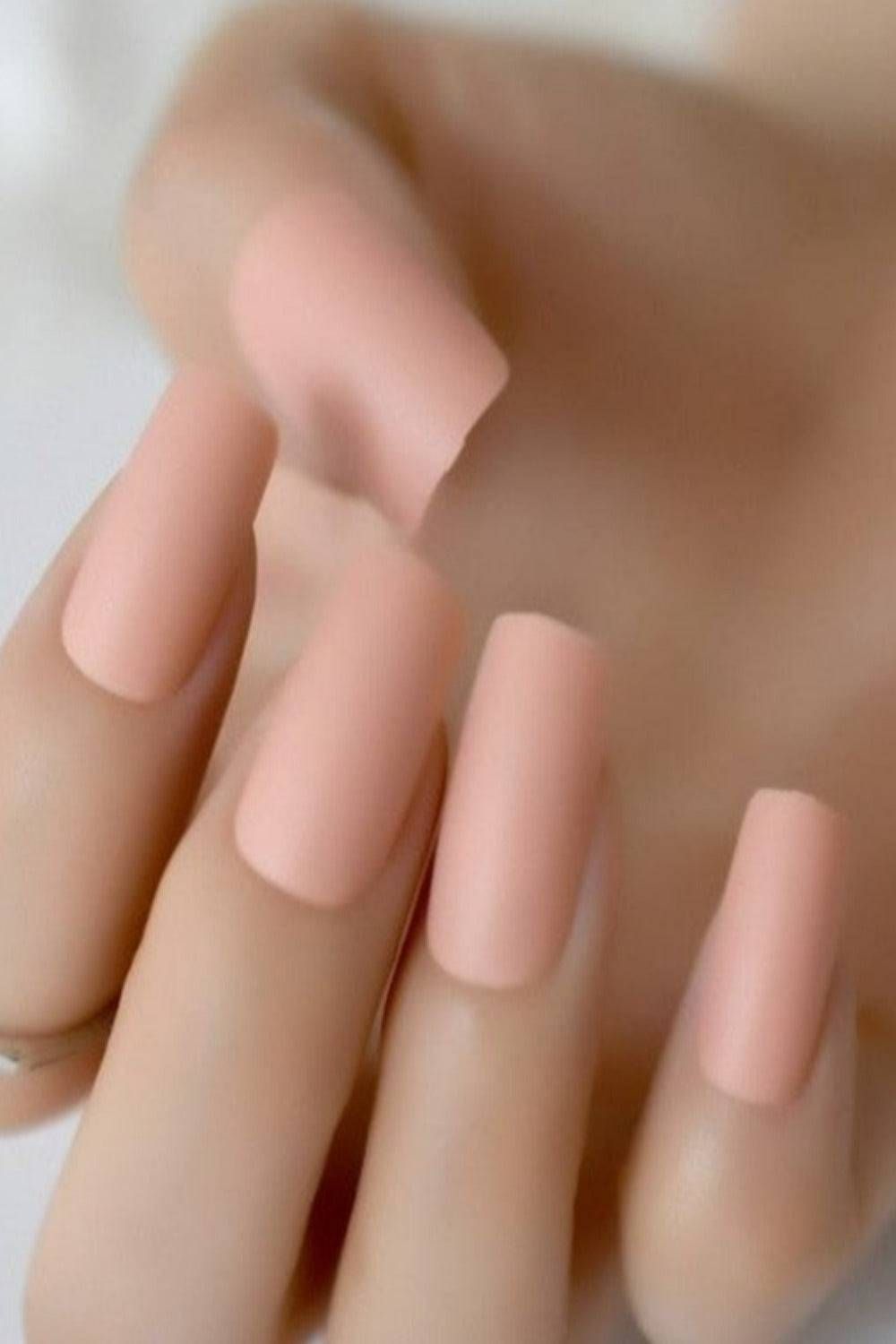 Short Matte Solid Peach Squares — The Lighting Is Soft And Even Short Matte Solid Peach Squares — The Lighting Is Soft And Even — Peach Square Nails 2027