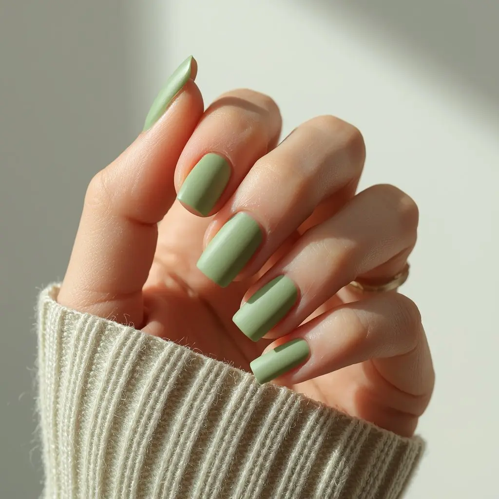 Muted Sage Green Matte Finish Muted Sage Green Matte Finish — Simple Short Nails 2027