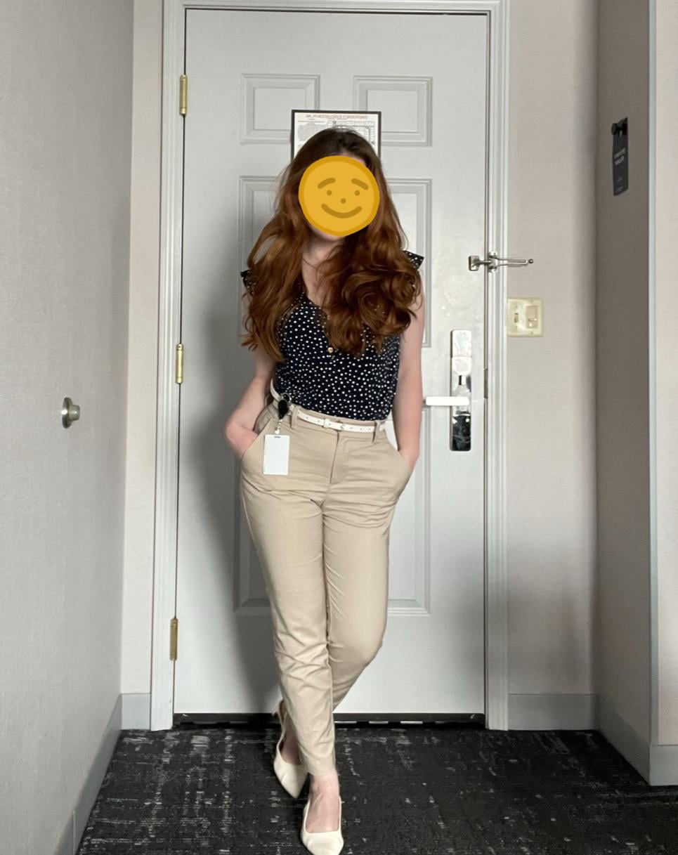 Polka Dot Blouse and Slim Trousers for a Playful Professional Look — First Day of Work Outfits 2027