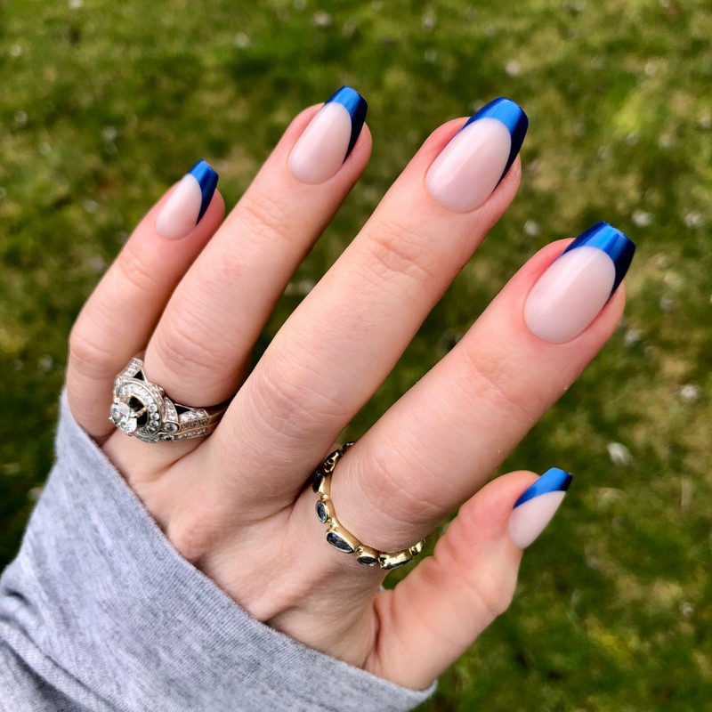 Blue Chrome French Coffin Nails Blue Chrome French Coffin Nails — Chrome French Tip Nails 2027