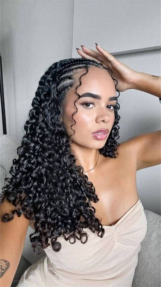 Black Curly Hair with Braids and Loose Curls Black Curly Hair with Braids and Loose Curls — Down Vacation Hairstyles 2027