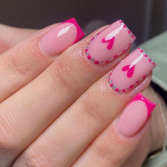 Sheer Pink Base Hot Pink Silver Visual Idea Sheer Pink Base Hot Pink Silver Visual Idea — Valentines Press On Nails 2027