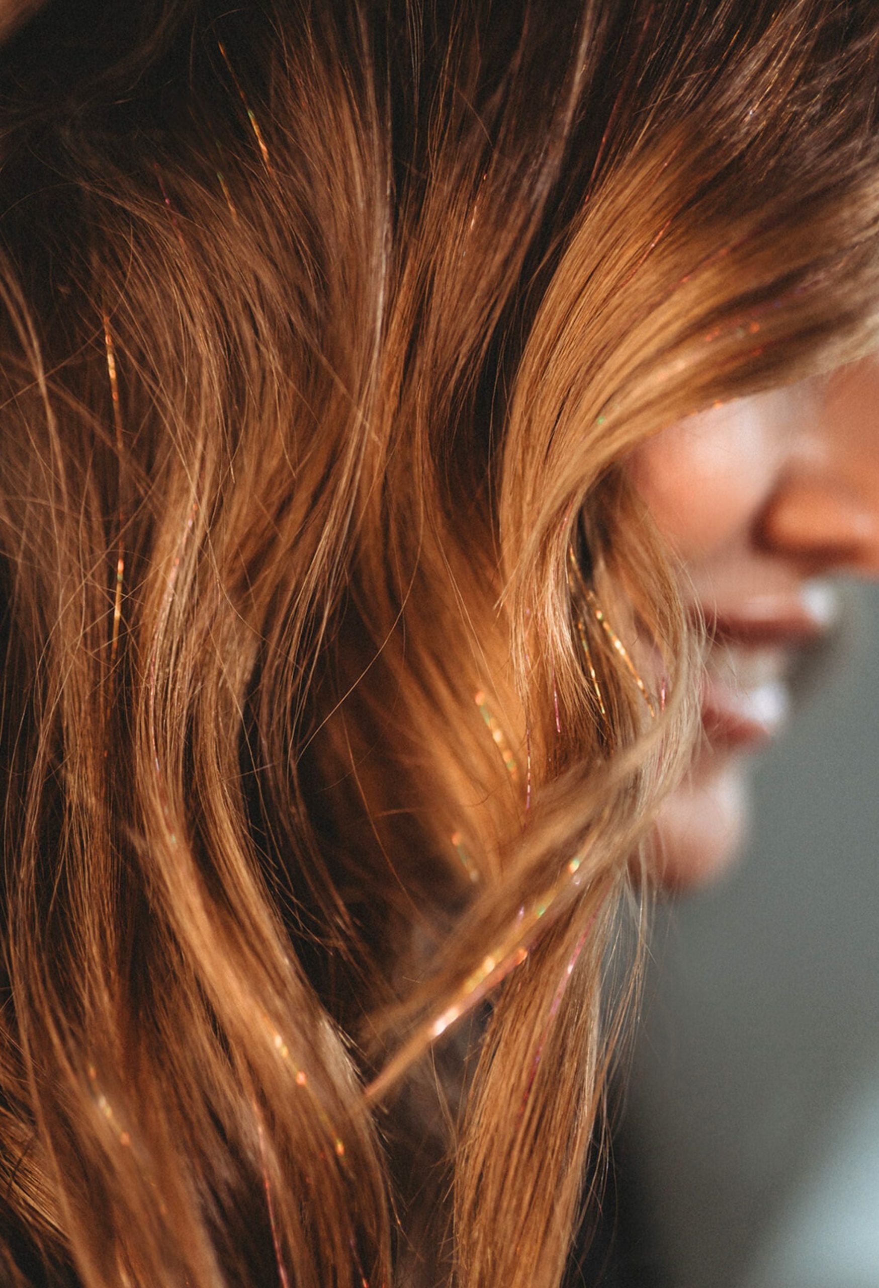 Warm Brown Collarbone Waves With Subtle Tinsel — Hair Tinsel 2027