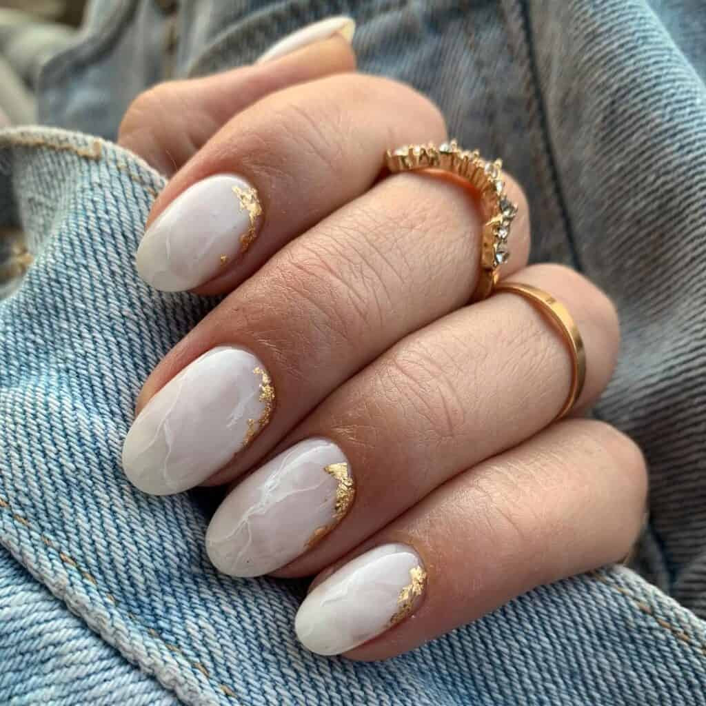 Gold Foil Milky White Grey Marble Glossy Gold Foil Milky White Grey Marble Glossy — Milky Nails 2027