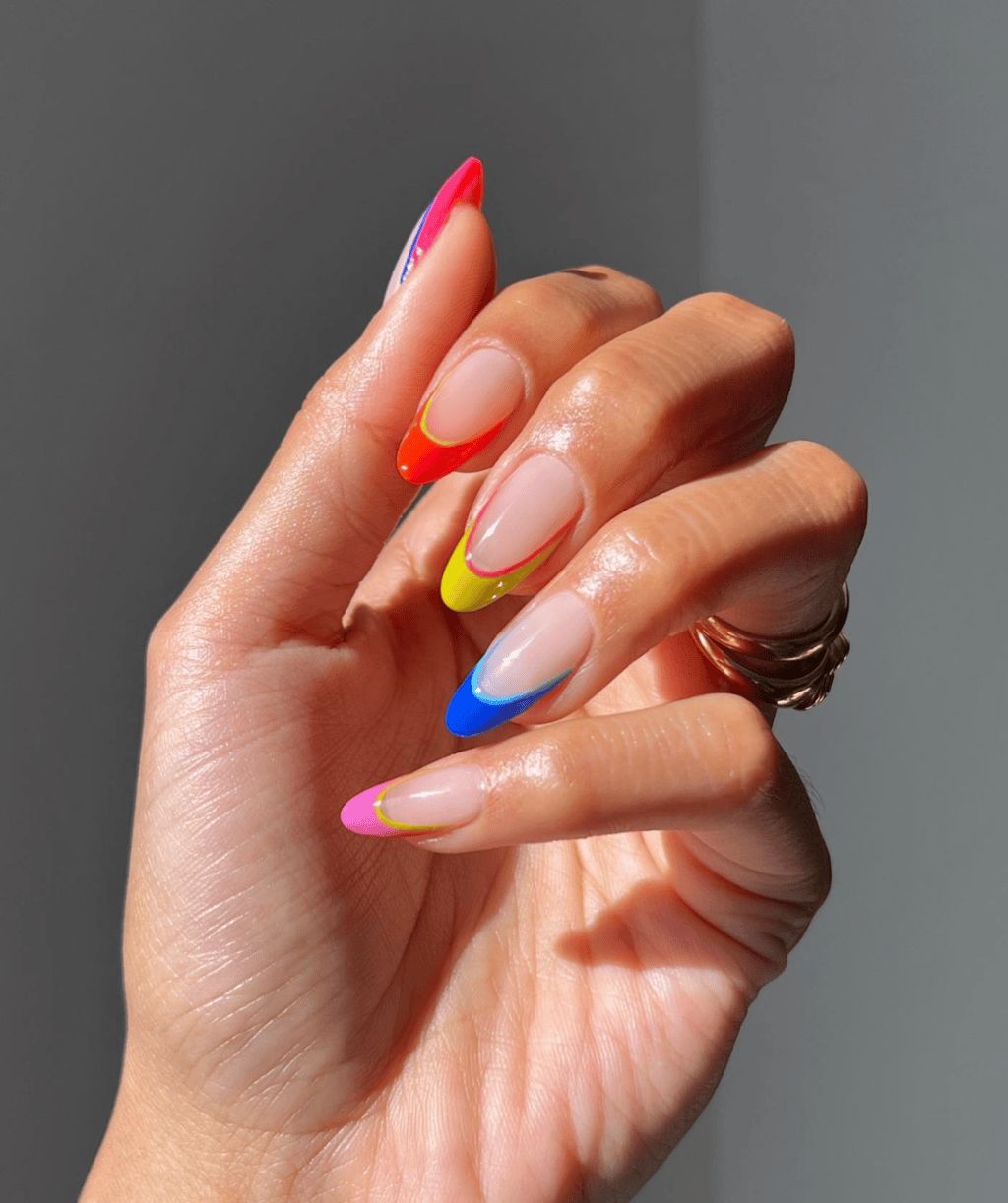 Medium Stiletto Vibrant French Tips Glossy Medium Stiletto Vibrant French Tips Glossy — Different Color Each Nail 2027