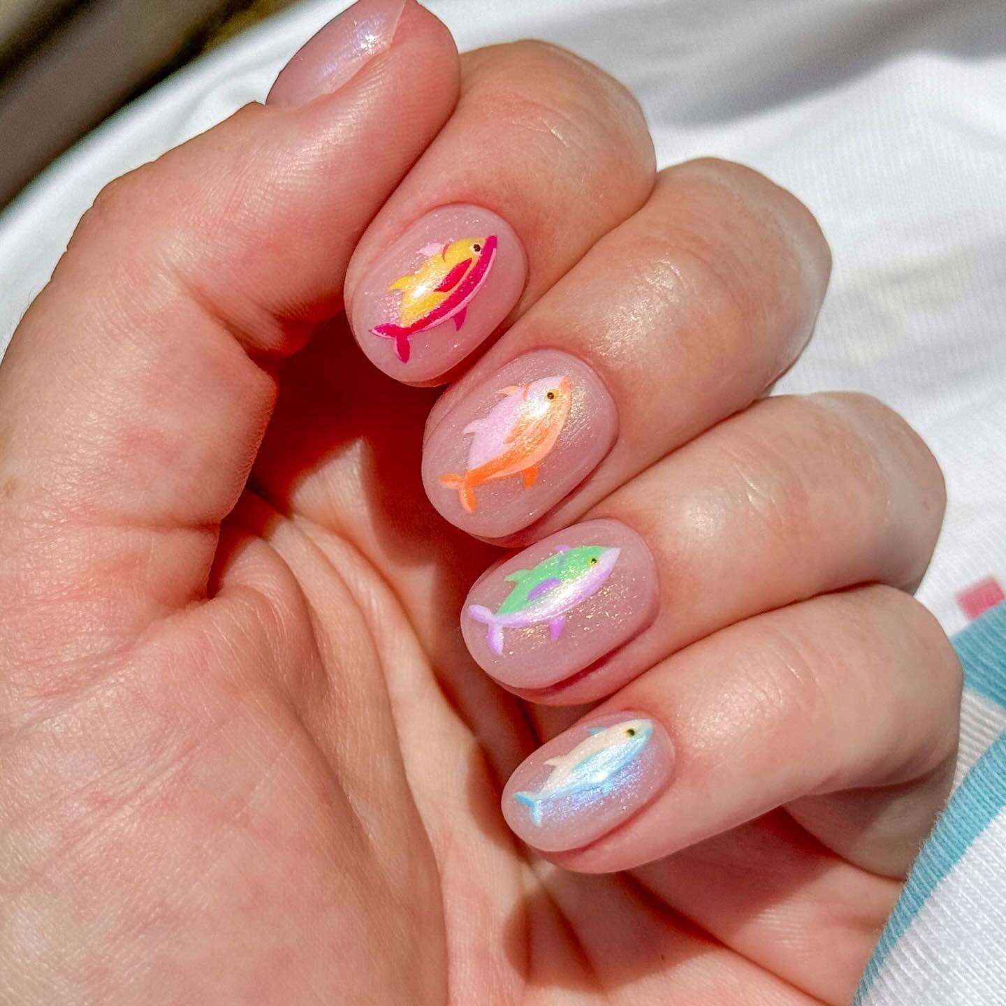 Colorful Fish Short Oval Nails — Coastal Nails 2027