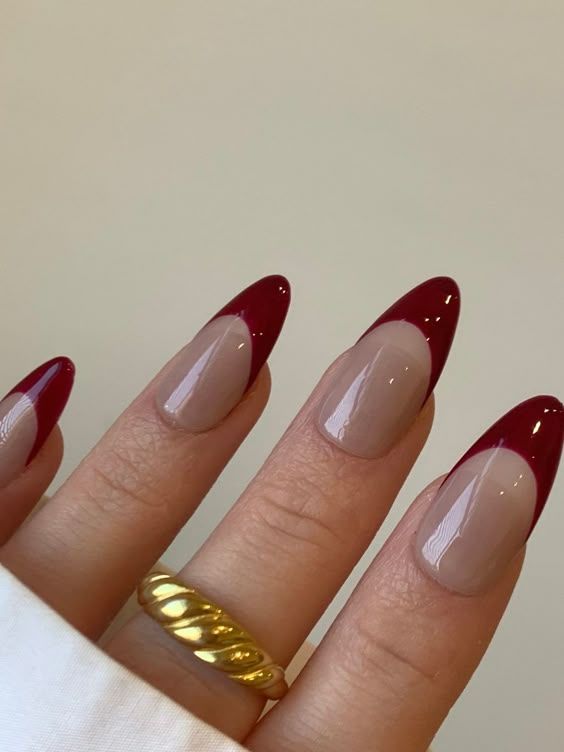 Burgundy French Tip Almond Nails — Burgundy Nails 2027