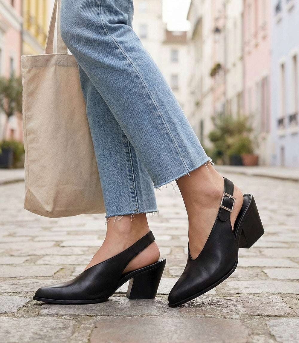 Black Slingback Block Heels with Cropped Jeans Black Slingback Block Heels with Cropped Jeans — Comfortable Heels 2027