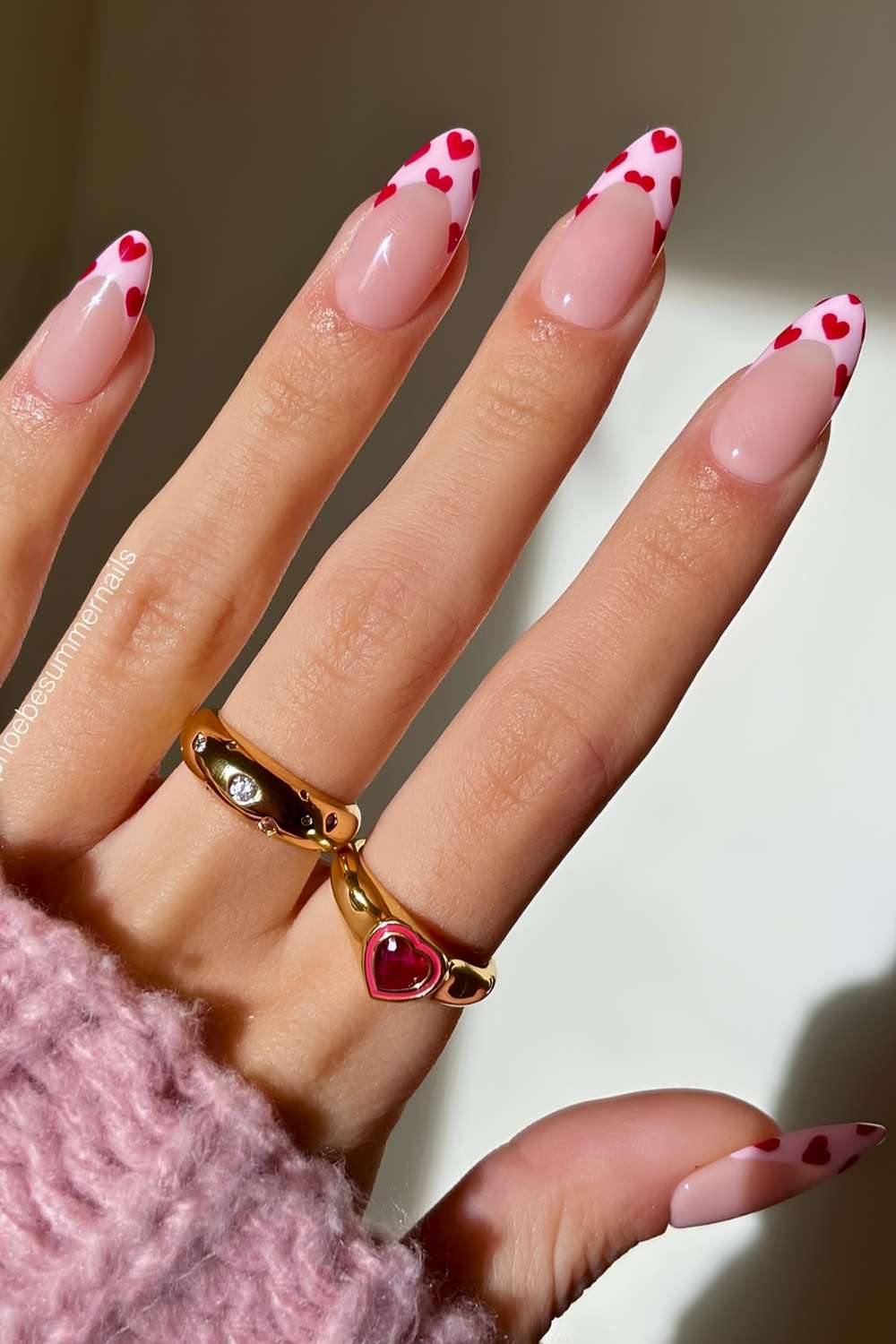 Sheer Pink French Tips with Scattered Hearts Sheer Pink French Tips with Scattered Hearts — Mismatched Heart Nails 2027