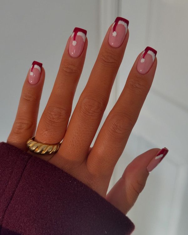 Short Square Santa Hat French Tips Short Square Santa Hat French Tips — Santa Nails 2026