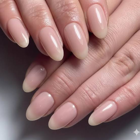 Sheer Nude Pink Oval Glossy Nails Sheer Nude Pink Oval Glossy Nails — Nurse Nails 2027