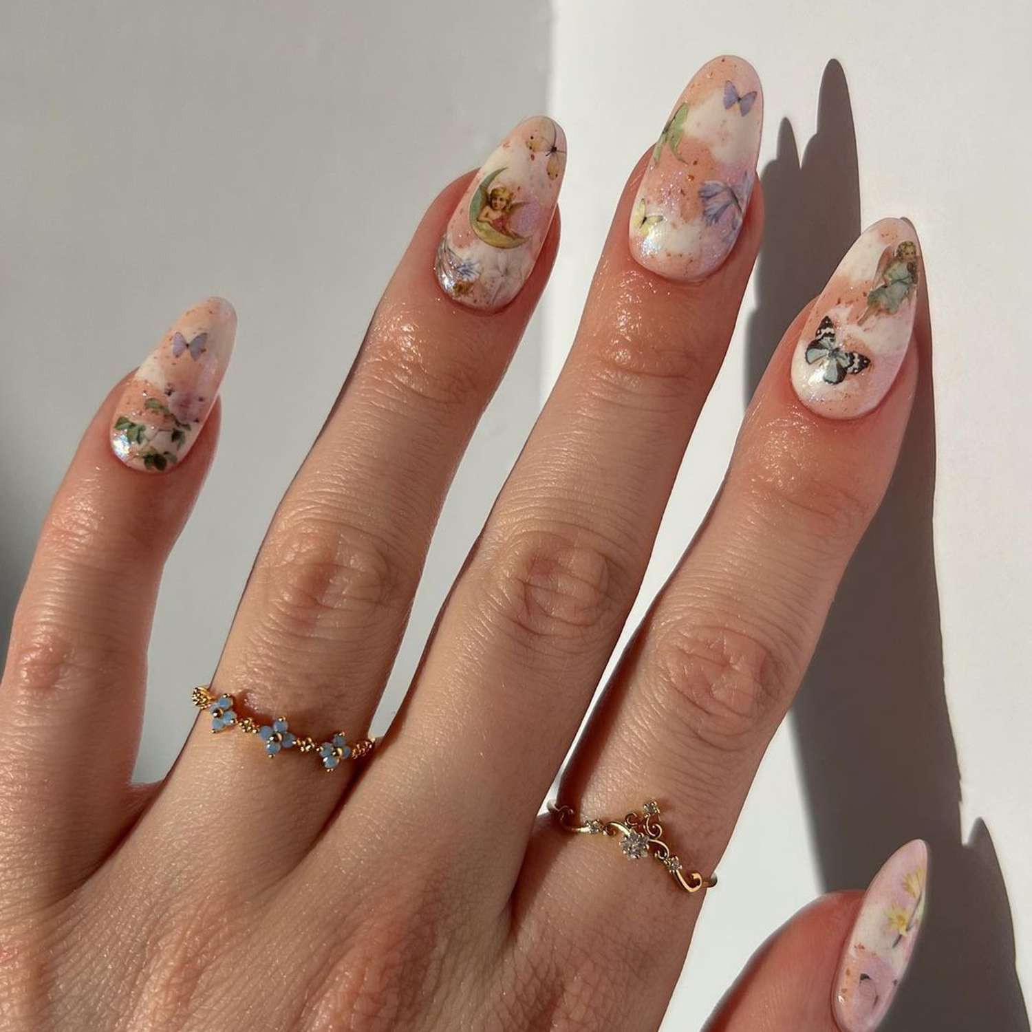 Sheer Pink with Cherubs and Butterflies — Butterfly Airbrush Nails 2027