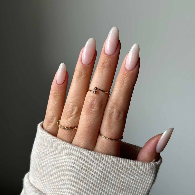 Medium Oval Translucent Pink with Golden Shimmer Medium Oval Translucent Pink with Golden Shimmer — Light Pink Wedding Nails 2027