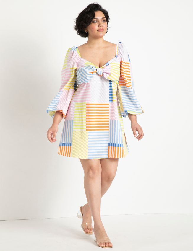 Playful Pastels: Striped Mini Dress with Puff Sleeves Playful Pastels: Striped Mini Dress with Puff Sleeves — Plus Size 4th of July Outfits 2027