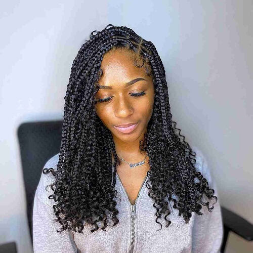 Box Braids With Curly Ends and Curtain Bangs Box Braids With Curly Ends and Curtain Bangs — Sweet 16 Hairstyles 2027