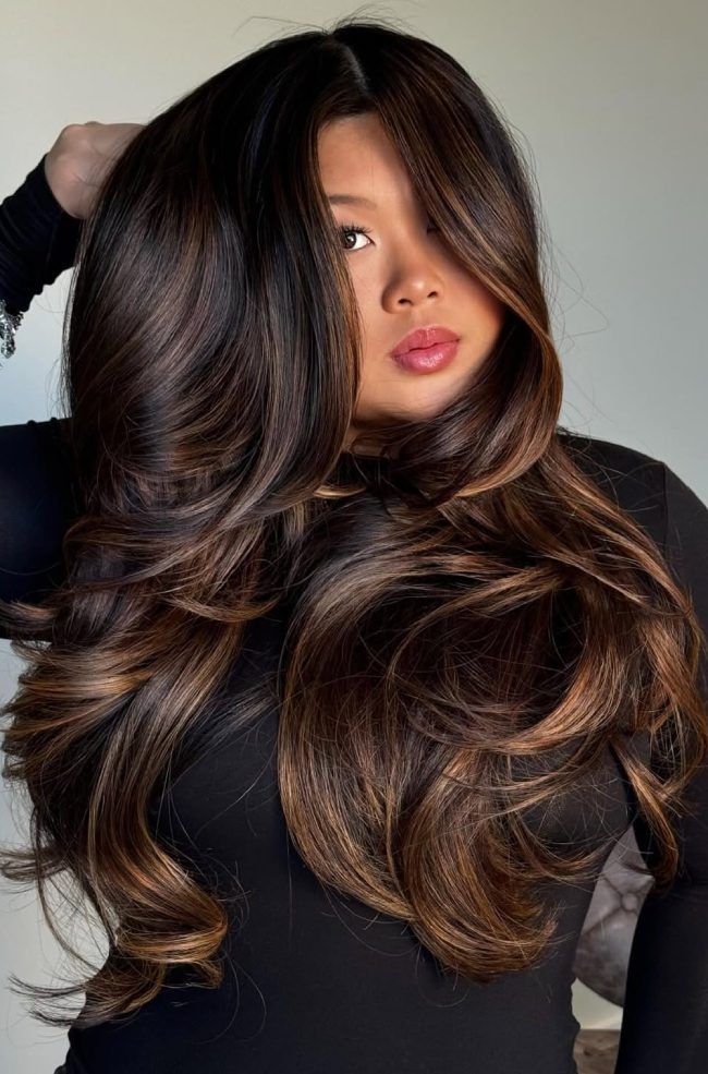 Shoulder-Length Chocolate Brown with Caramel Balayage Shoulder-Length Chocolate Brown with Caramel Balayage — Caramel Brown Hair 2027