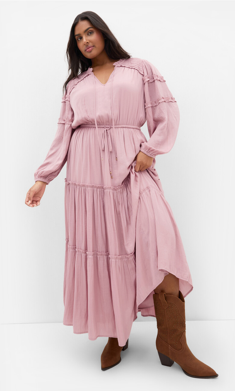 Dusty Rose Tiered Maxi Dress for Bohemian Vibes — Curvy Dresses 2027