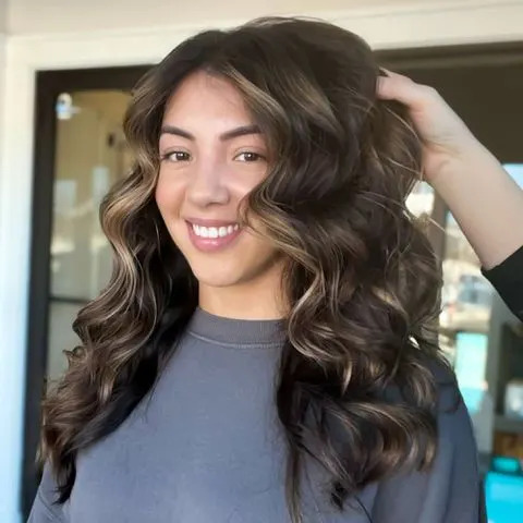 Shoulder Length Dark Brown With Caramel Highlights — Spring Balayage 2027