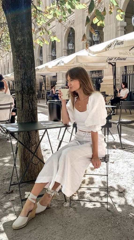 White Espadrille Wedges with All-White Linen Outfit — Vacation Espadrilles Outfits 2027