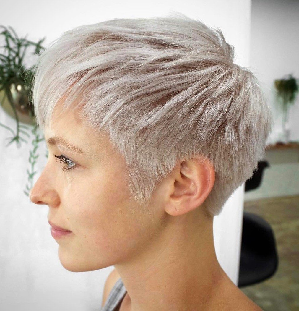 Platinum Blonde Textured Pixie Platinum Blonde Textured Pixie — Side Swept Pixie 2027