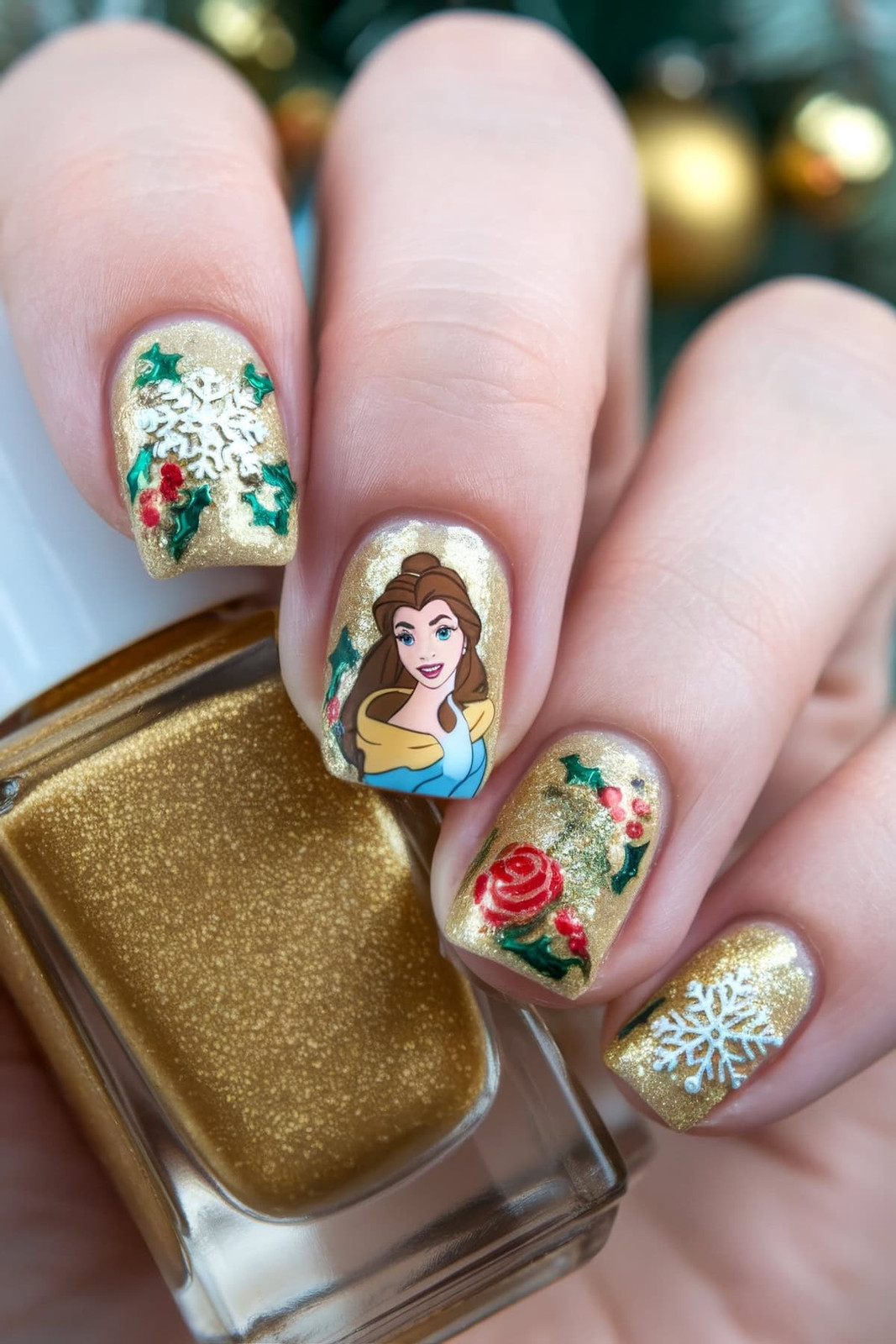 Belle Shimmering Gold Square Nails Belle Shimmering Gold Square Nails — Princess Disney Nails 2027