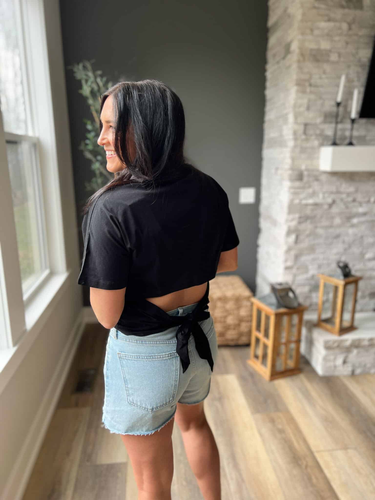 Tie-Back T-Shirt with High-Waisted Denim Shorts — Spring Denim Shorts Outfits 2027