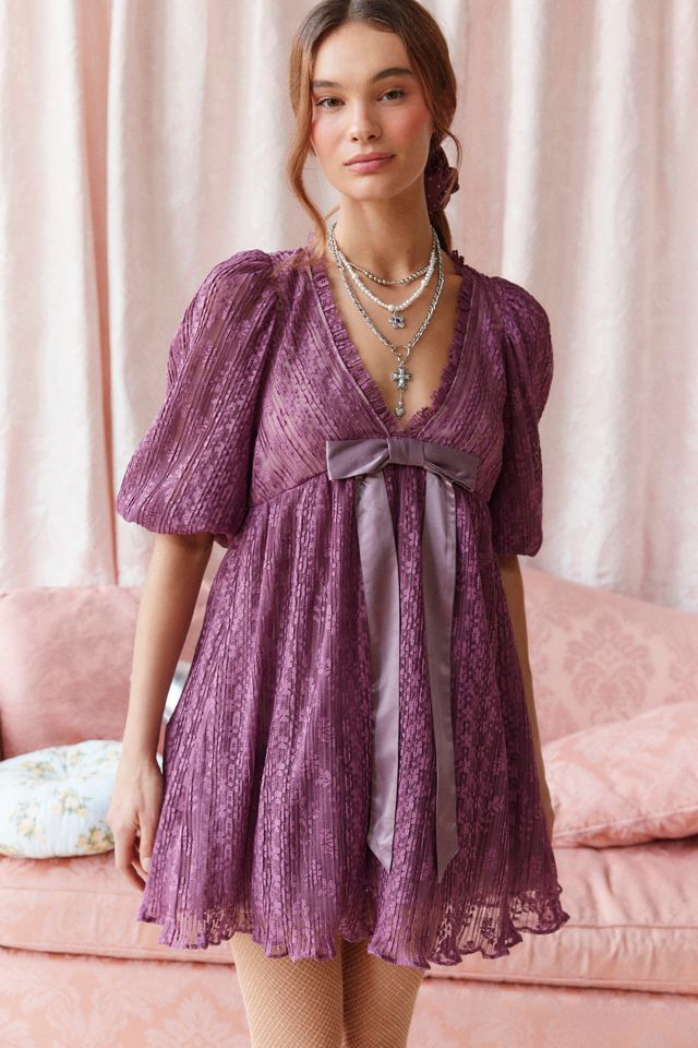 Purple Lace Babydoll Dress with Empire Waist Bow Purple Lace Babydoll Dress with Empire Waist Bow — Bows and Lace Outfits 2027
