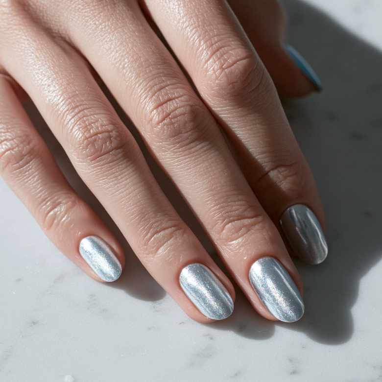 Metallic Silver Chrome Oval Nails Metallic Silver Chrome Oval Nails — Oval Nails 2027