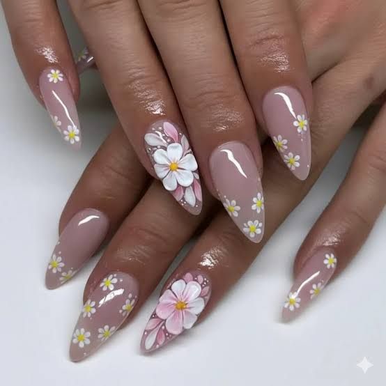 3D Floral Appliqu Visual Idea — Floral Gel Nails 2027