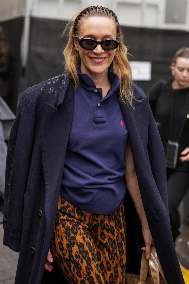 Transitional Style: Navy Coat and Leopard Trousers with a Headband — Headband Outfits 2027
