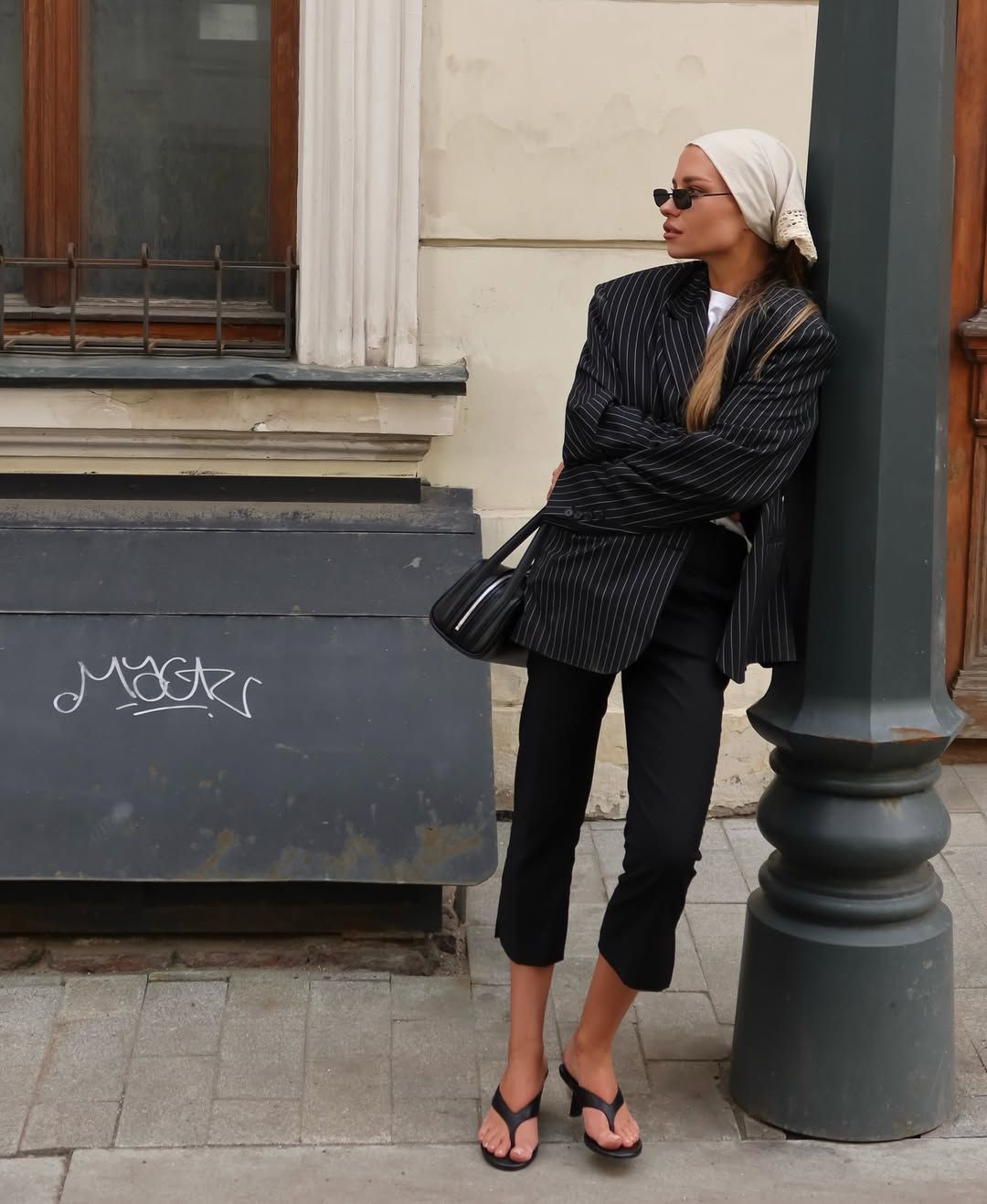 Modern Minimalist: Beige Headscarf with Blazer and Trousers Modern Minimalist: Beige Headscarf with Blazer and Trousers — Hair Scarf Outfits 2027