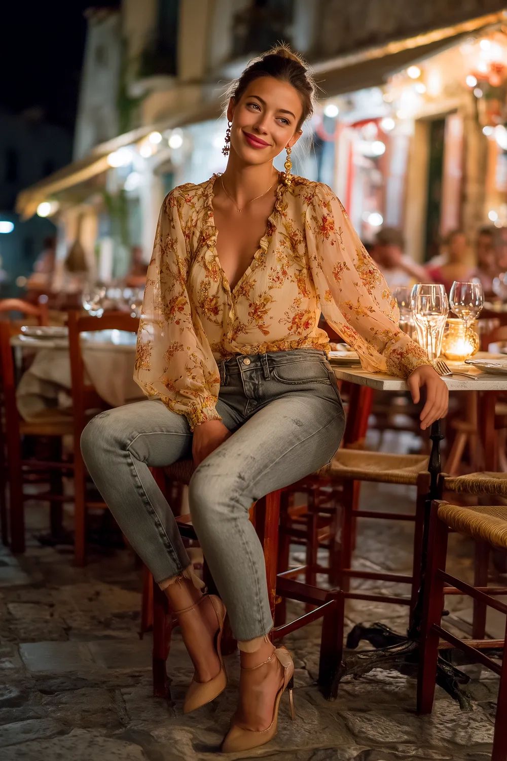 Sheer Floral Blouse with Distressed Jeans: Delicate Meets Casual Sheer Floral Blouse with Distressed Jeans: Delicate Meets Casual — Date Night Blouse Outfits 2027